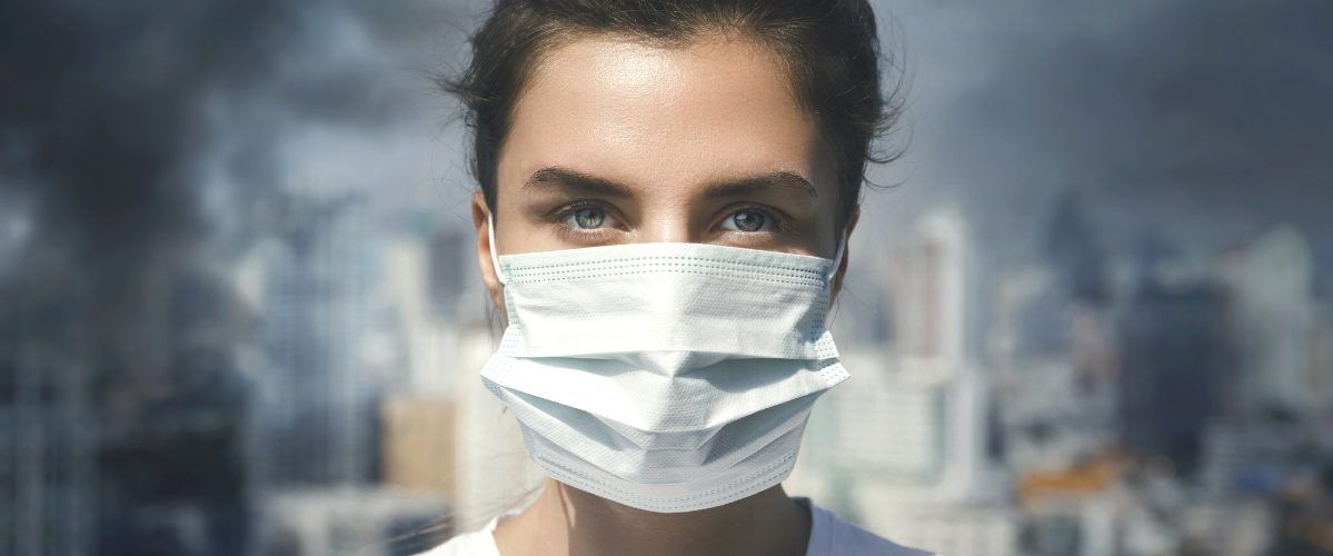 a woman wearing a mask