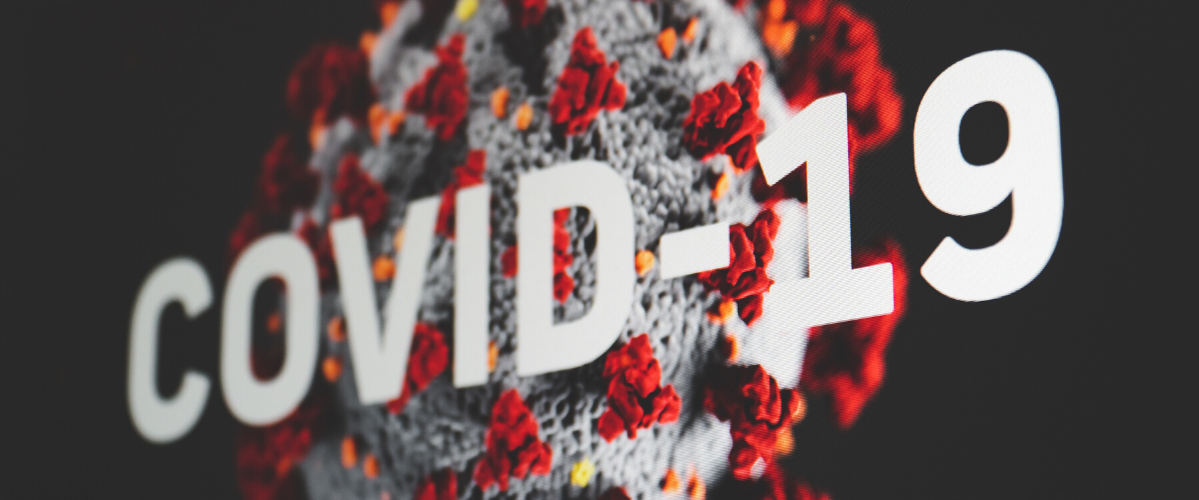 Animation of covid-19 virus with the text covid-19